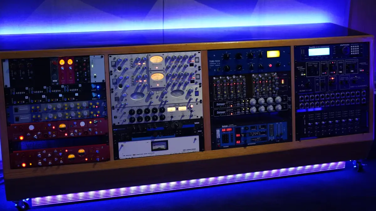 Outboard gear credenza in Studio D