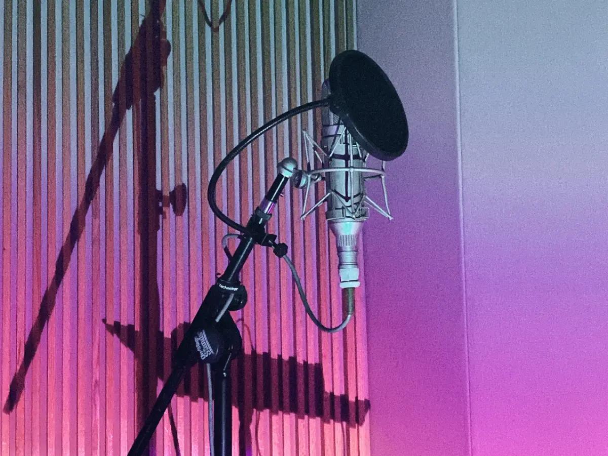 Vintage microphone in Studio E booth
