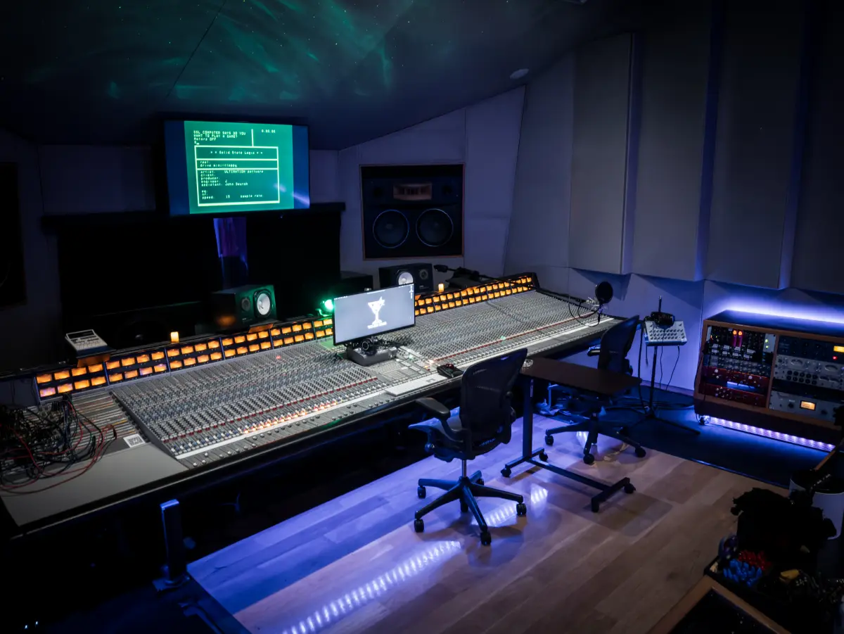 Studio D tracking room with SSL 4000 G+ console